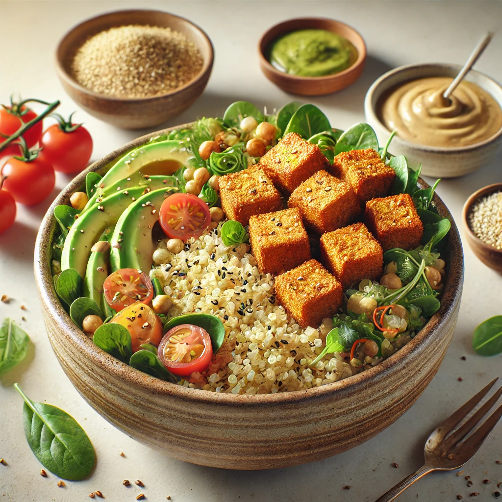 Bowl di Quinoa con Tempeh Croccante e Dressing di Tahini