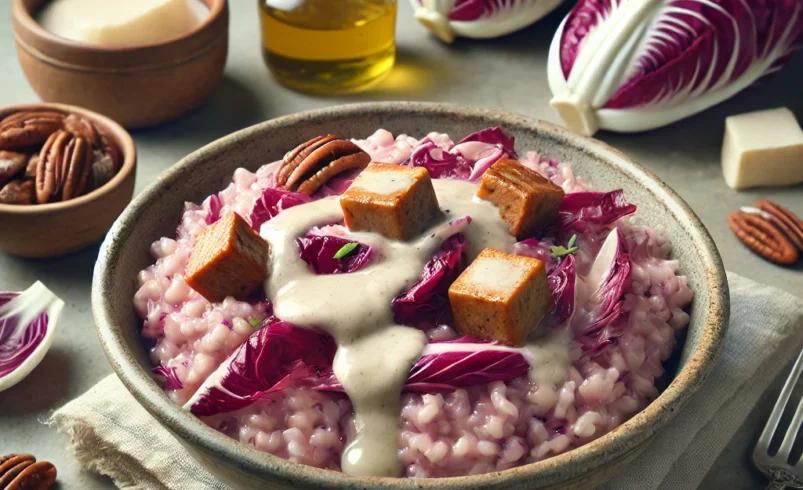 Risotto al Radicchio con Crema di Tofu e Noci Pecan