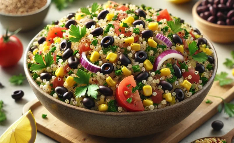 Tabbouleh di quinoa con fagioli neri e mais