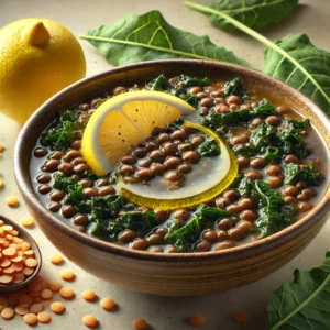 Zuppa di cavolo nero e lenticchie con olio al limone