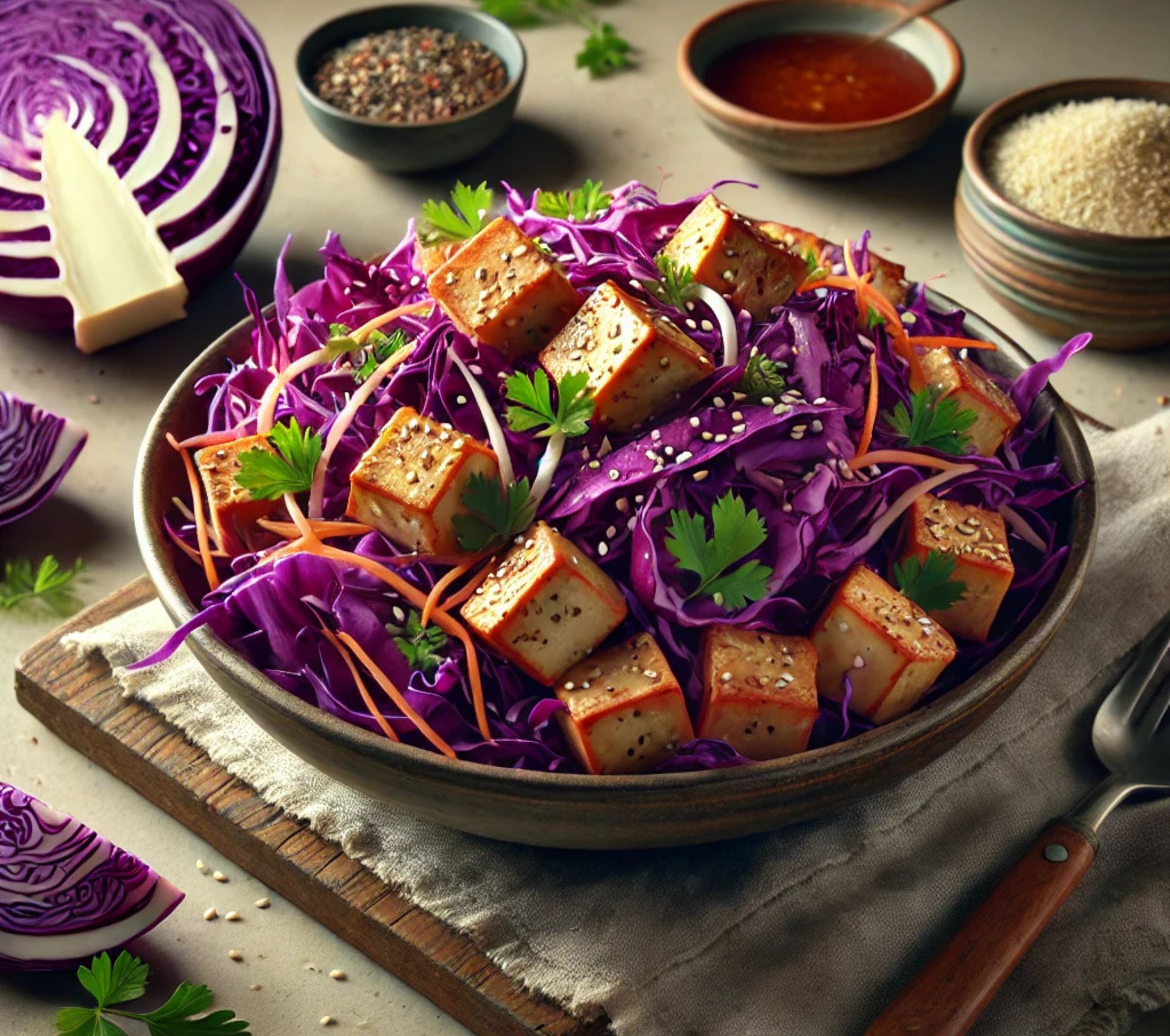 Insalata di Cavolo Viola e Tofu Affumicato